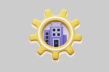 Preview: Office building in gear icon