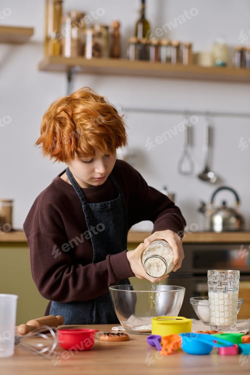 Preview: Little boy joyfully baking in a bright kitchen while creating sweet memories