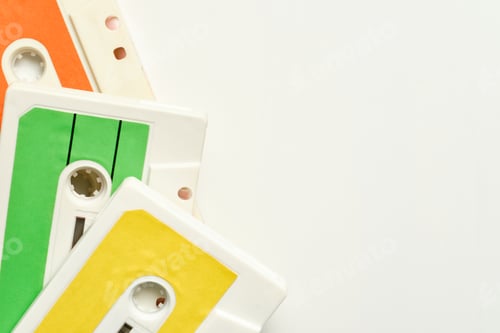 Preview: old cassette tapes with brightly colored labels