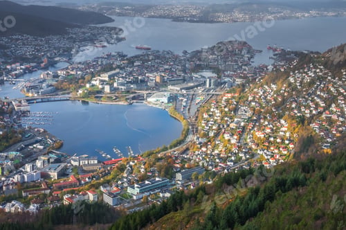 Preview: View of Bergen town and bay from Mount Ulriken