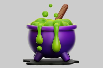 Preview: Purple cauldron filled with green bubbles and liquid