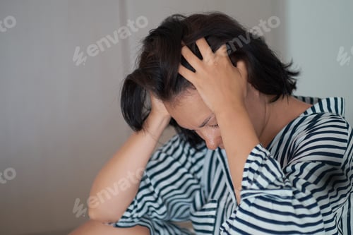 Preview: Woman having a headache. people, healthcare, stress and problem concept
