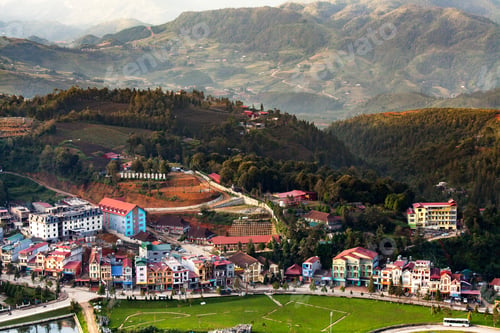 Preview: Sapa valley city in the mist in the morning, Vietnam
