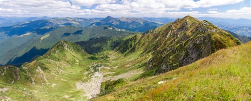 Preview: Panorama of Carpathian mountains in summer sunny day