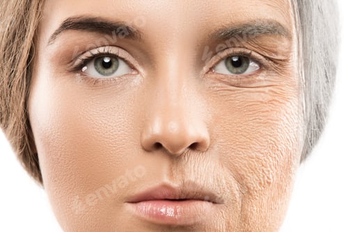 Preview: Aging concept. Young and old face comparision.
