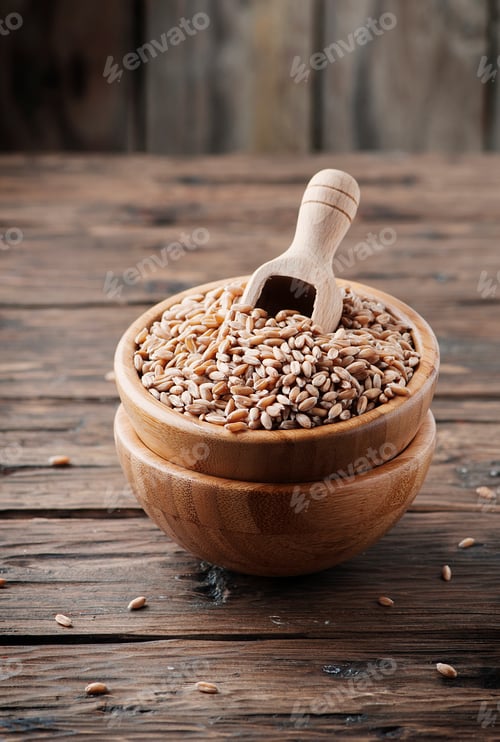 Preview: Raw pearl barley on the wooden table