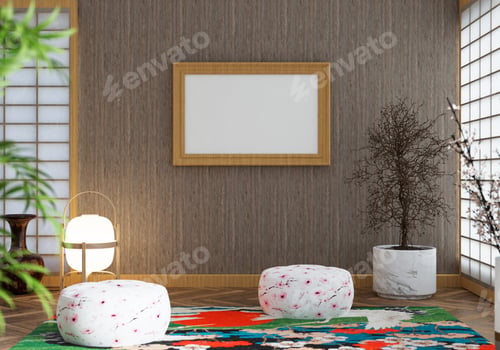 Preview: 3D illustration mockup frame in japanese style room