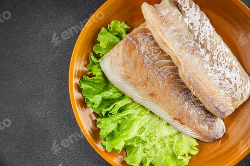 Preview: raw white fish fillet seafood fresh tasty food dish gourmet food background on the table rustic food