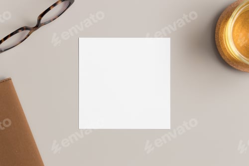 Preview: Invitation square card mockup with workspace accessories.