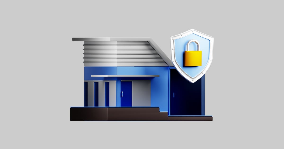 Secure building with shield lock 3D, Incl. access & cyber - Envato
