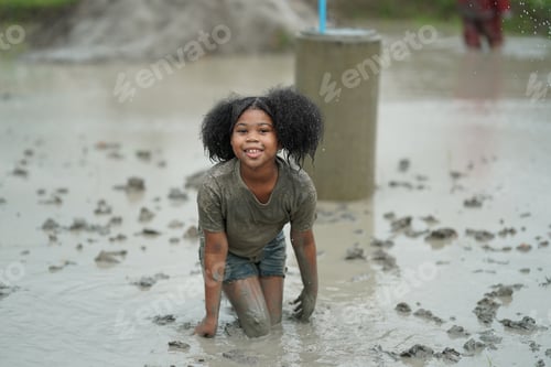 Preview: Group of happy children playing at playground
