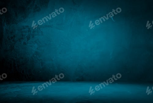 Preview: Vintage grunge blue concrete texture studio wall background with vignette.