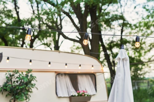 Preview: Decor of house on wheels. Family vacation travel RV