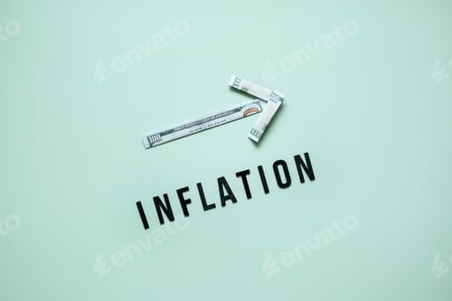 Preview: Inflation financial crisis concept. Growing up arrow from dollar banknote