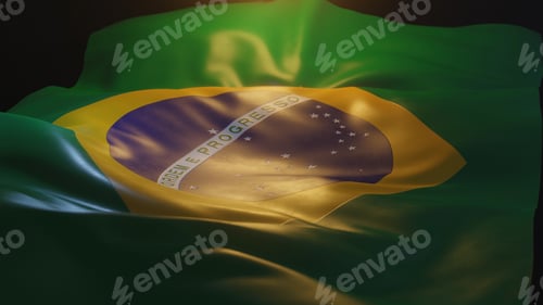 Preview: Brazil Flag Close up with Warm Lighting on Black Background