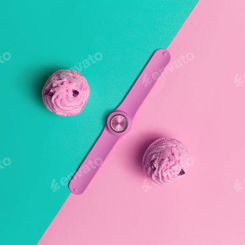 Preview: Fashion Accessory Watch. Pink trend. Top view. Be stylish