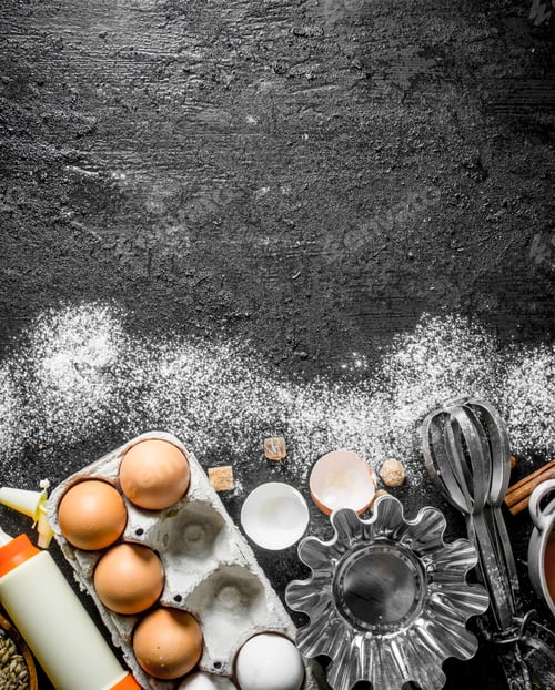 Preview: Eggs with forms for baking the dough.