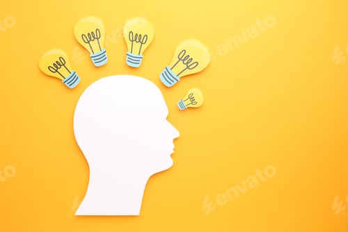 Preview: Creative thinking ideas and innovation concepts. Yellow coloured light bulb on the background