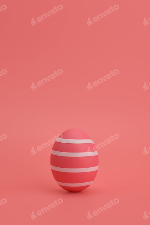 Preview: Pink Easter egg with white stripes stands against pink background.
