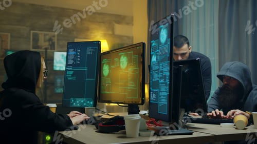 Preview: Excited hacker team after access granted on a cyber attack