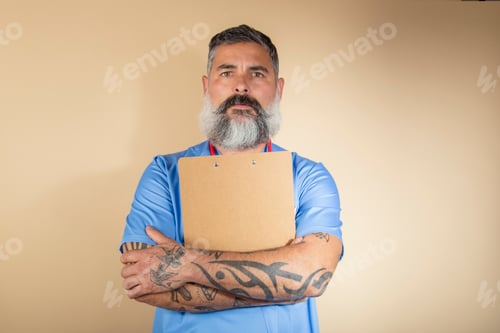 Preview: Portrait of a male nurse on a light background