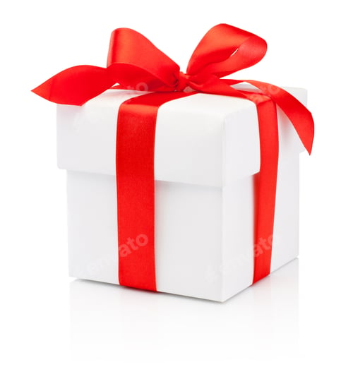 Preview: White gift box tied burgundy ribbon bow Isolated on white backgr