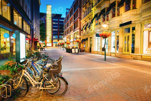 Preview: Helsinki, Finland. Bicycles Parked Near Storefronts In Kluuvikat