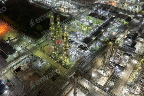 Preview: Overhead View of Industrial Refinery at Night