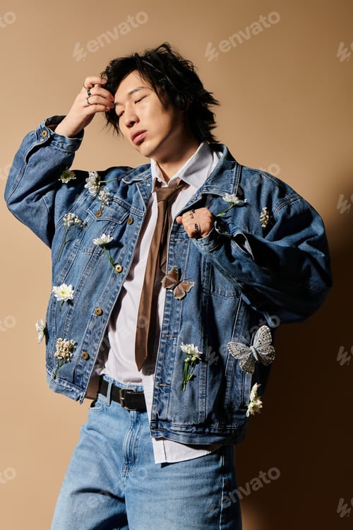 Preview: Spring fashion trends featuring a stylish man in a studio setting with floral details
