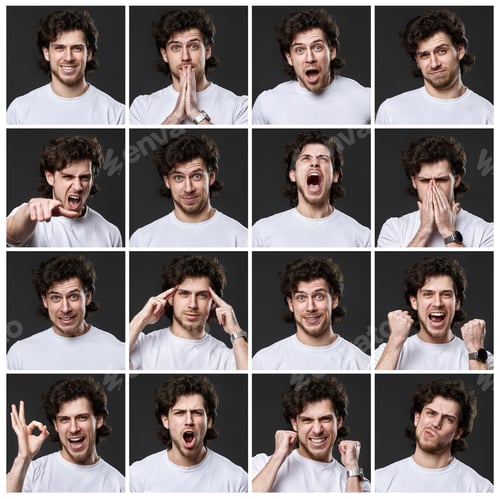 Preview: Expressive Young Man in Photo Grid with Emotions