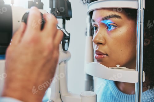 Preview: Ophthalmology, healthcare and eye exam with black woman and consulting for vision, medical and glau