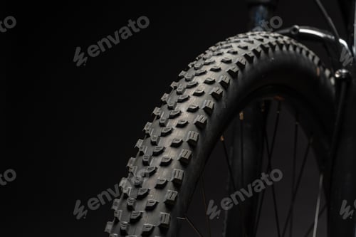 Preview: Close up of a bicycle against black background
