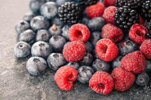 Preview: Background from different berries, raspberries, blueberries and blackberries.