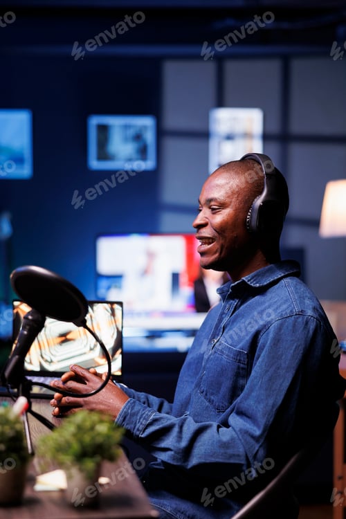 Preview: African guy recording talk show at home