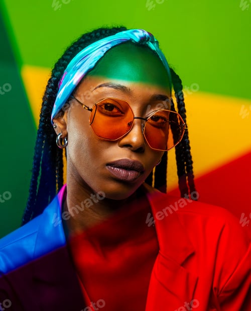 Preview: Beautiful afro woman with pigtails and stylish clothes