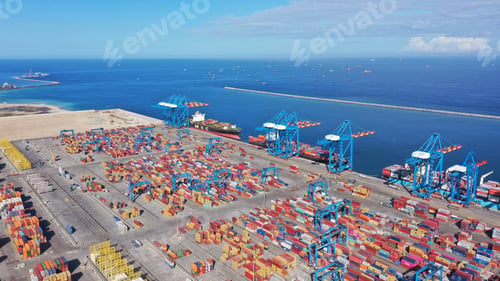 Preview: Aerial shot of the Tema seaport in Ghana under the cloudy skies