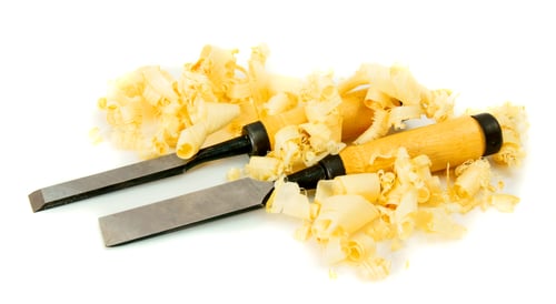 Preview: Joiner's tools (chisel) and shaving on a white background.