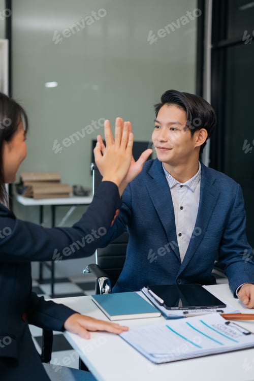 Preview: Happy smiling Lawyer feel happy work complete Teamwork success