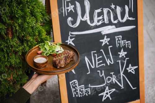 Preview: Signboard on the street. Grilled beef fillet steak