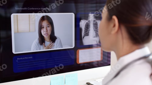 Preview: Attractive beautiful asia chinese female doctor video conference call online