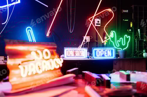 Preview: Colorful Neon Signs In A Workshop