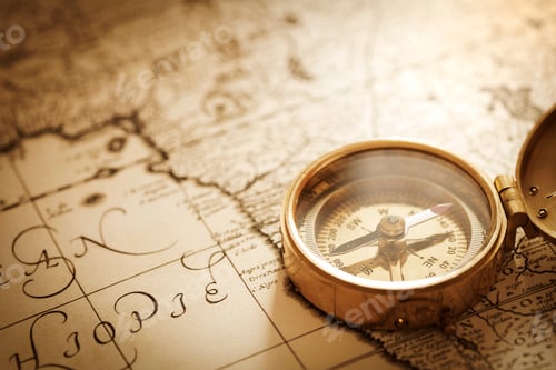 Preview: Vintage Compass on Antique Map for Exploration