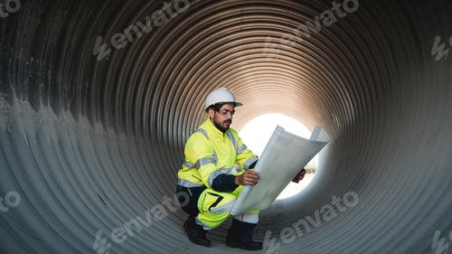 Preview: Workers involved in constructing a pipeline for transporting oil, natural gas, and fuel at an indust