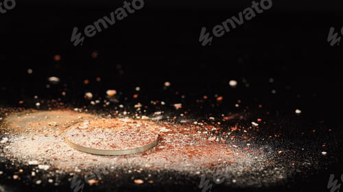 Preview: Colorful and cracked face powder on black background with copy space