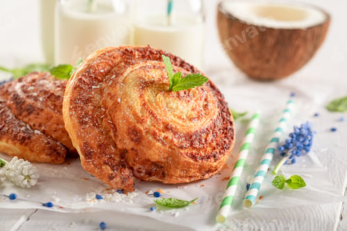Preview: Homemade coconut rolls as swedish dessert. Popular Swedish dessert.