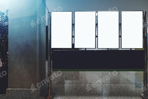 Preview: Templates of vertical LCD tv screens in a hall