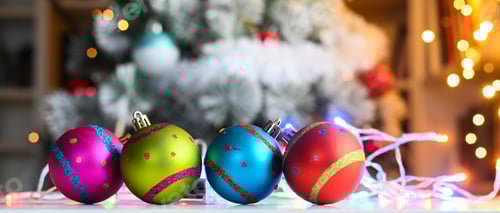 Preview: christmas baubles on tree holiday background