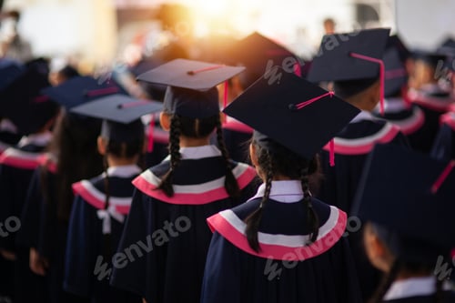 Preview: The back of the graduates are walking to attend the graduation ceremony at the university,