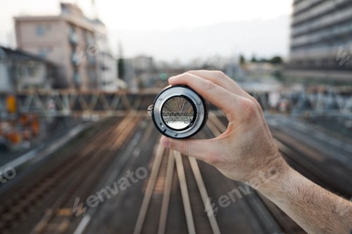 Preview: Urban railway bridge viewed through camera lens