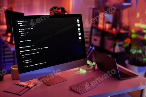 Preview: Computer monitor with decoded data on screen standing on desk